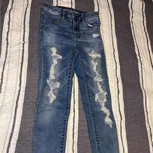 American Eagle Outfitters Ripped Blue Skinny Jeans